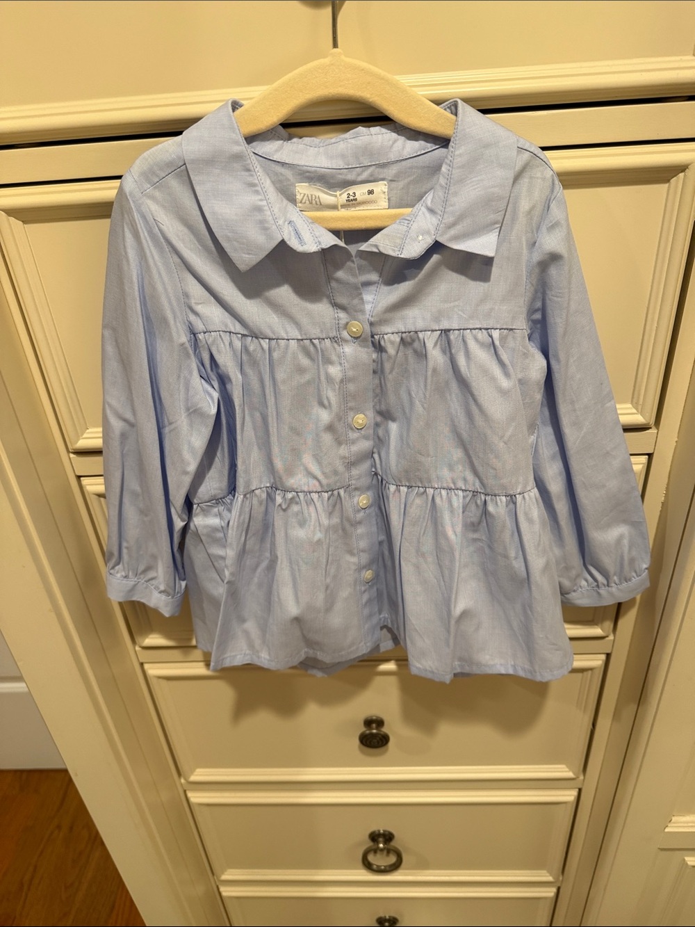 Zara Light Blue Button-Front Peplum Blouse